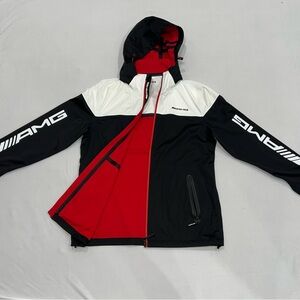 Mercedes AMG Black and White Mens Raincoat - L